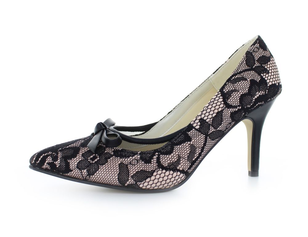 Vintage Pumps Rosaline schwarz-nude Spitze