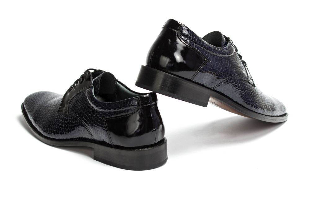 Derby Herrenschuhe Lucien-LS blau-schwarz Kroko