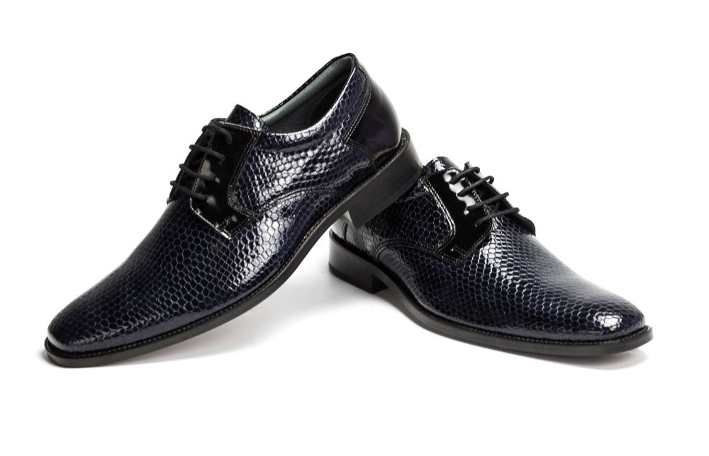 Derby Herrenschuhe Lucien-LS blau-schwarz Kroko