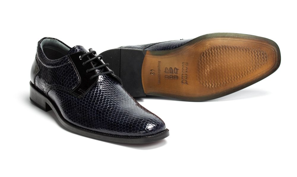 Derby Herrenschuhe Lucien-LS blau-schwarz Kroko